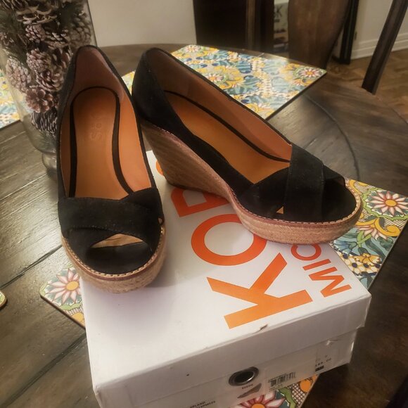 KORS Michael Kors Upland Espadrille Wedge Open Toe Sandal- Black Suede - Picture 2 of 2